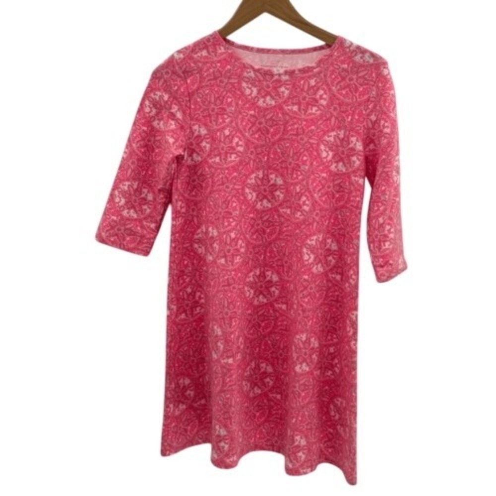 Vineyard Vines Dress Swing Girls Size Large 14 Pink Sand Dollar 3/4 Sleeve Beach